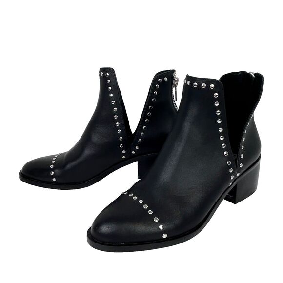 Steve Madden Conspire Studded Ankle Booties Black Leather Boots Moto Rock 8 EUC - Picture 3 of 10